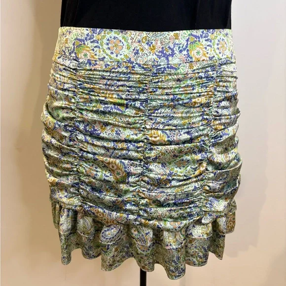 Zara Ruched Floral Mini Skirt Ruffle Hem Y2K Cottagecore Size M - Picture 2 of 7